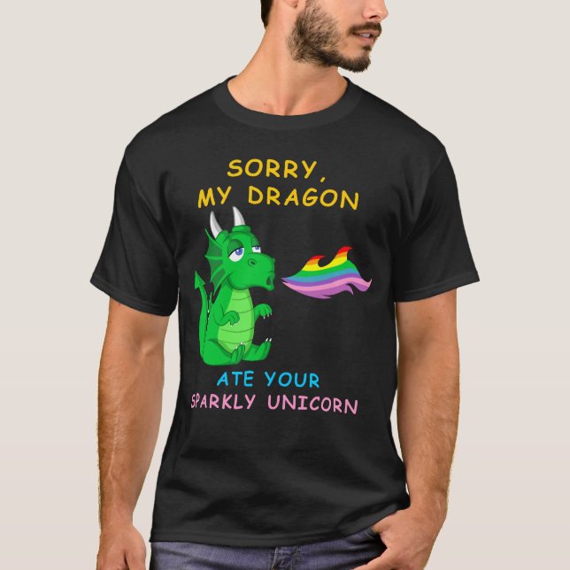 Camiseta Desculpe Meu Dragão Comeu Seu Unicórnio Esparso (Frente)
