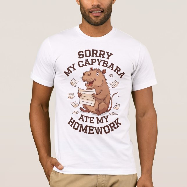 Camiseta Desculpe minha capybara ter meu dever de casa (Frente)