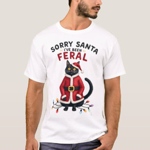 Camiseta Desculpe Papai Noel Eu Fui Feral Gato Preto Natal