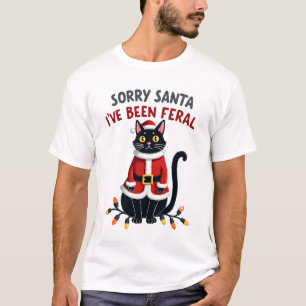 Camiseta Desculpe Papai Noel Eu Fui Feral Gato Preto Natal