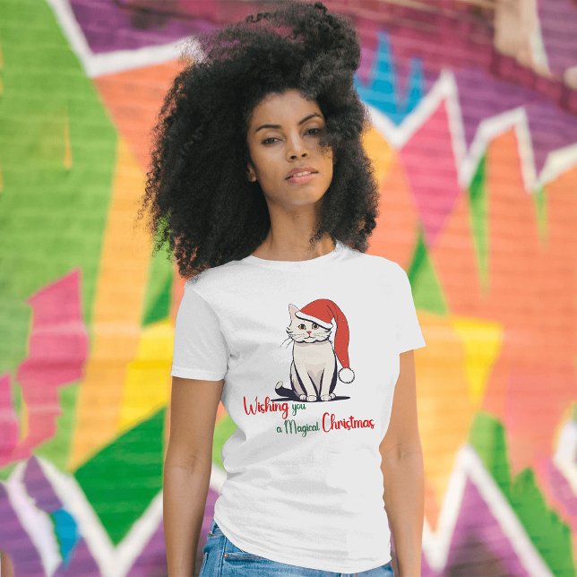 Camiseta Desejando-lhe um gato de Natal mágico (Criador carregado)
