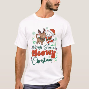 Camiseta Desejo a Você um Feliz Natal Gatos Rena Papai Noel
