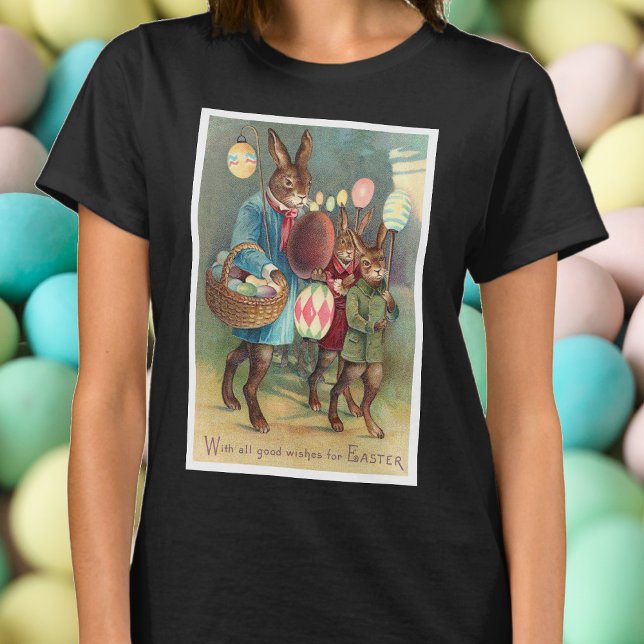 Camiseta Desejos de Páscoa Vitorianos Antigos com Coelhinho (Criador carregado)