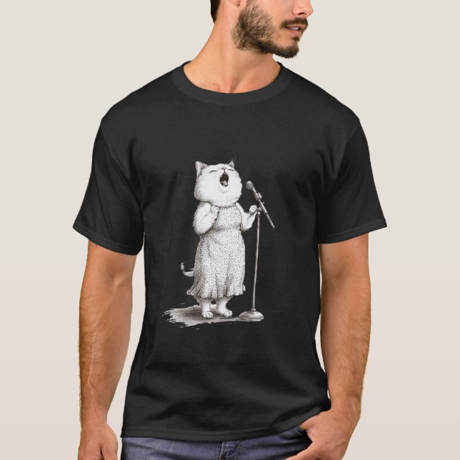 Camiseta Desempenho do Gato Cantando no Microfone (Frente)