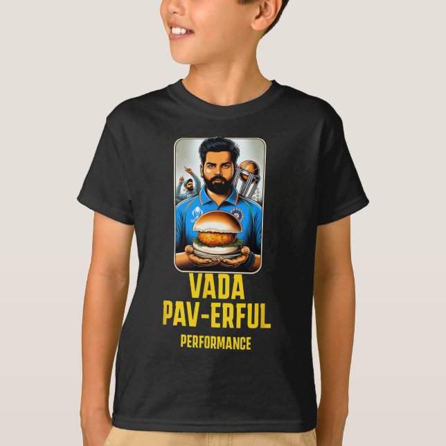 Camiseta Desempenho Poderoso Vada Pav Comida Desi Piada Eng (Frente)
