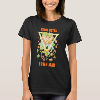 Camiseta Desenhada com Notas de Frutas Femininas