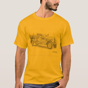 camiseta desenho a lápis de caminhão de bombeiros