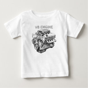 Camiseta desenho a lápis de um motor V8