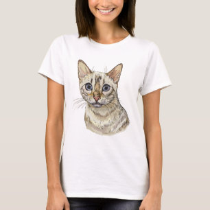 Camiseta Desenho à mão de gato bengala Snow engraçado