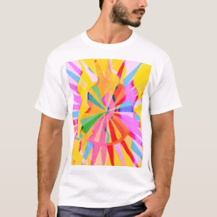 Camiseta Desenho abstrato criativo, fundo colorido.