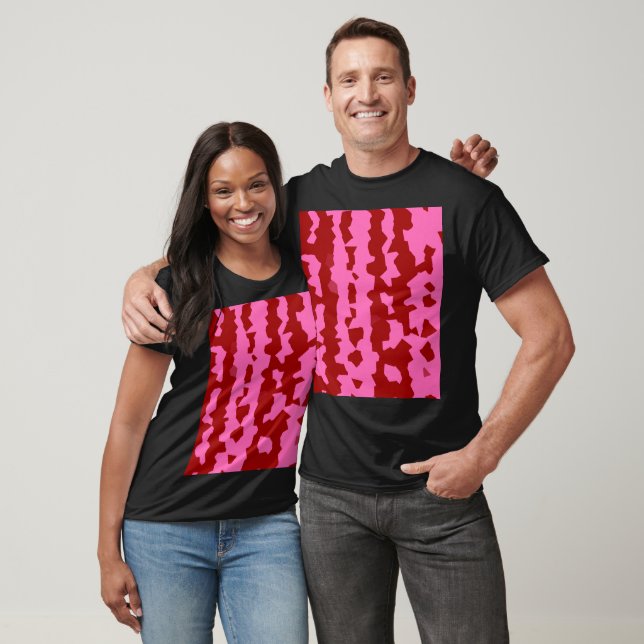 Camiseta Desenho Abstrato Irregular Rosa Marrom Vermelho (Unissex)