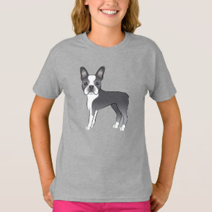 Camiseta Desenho Adorável de Cartoon de Boston com Terrier