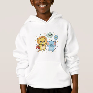 Camiseta Desenho animado de amigos leão e elefante super-he