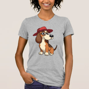 Camiseta Desenho Animado de Basset Hound Vintage com Chapéu