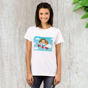 Camiseta Desenho Animado de Crianças Voando Avião Diversão