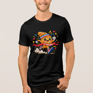 Camiseta Desenho animado de croissant correndo para a linha