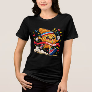 Camiseta Desenho animado de croissant correndo para a linha