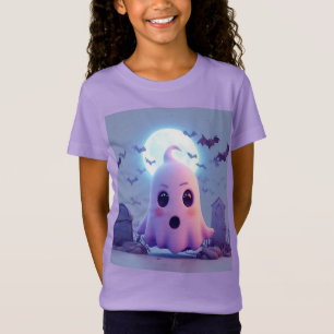 Camiseta Desenho Animado de Fantasma Assustador com Morcego