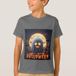 Camiseta Desenho Animado de Fantasma Assustador com Morcego
