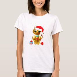 Camiseta desenho animado de gatinho fofo de natal dourado
