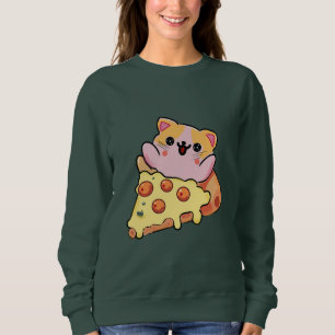 Camiseta Desenho animado de gato Kawaii abraçando pizza de