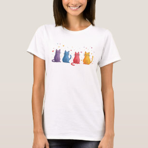 Camiseta Desenho Animado de Gatos Coloridos