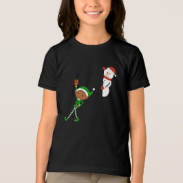 Camiseta Desenho Animado de Natal de Elfo e Boneco de Neve