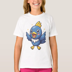 Camiseta Desenho Animado de Pássaro Azul Alegre Inspirado n