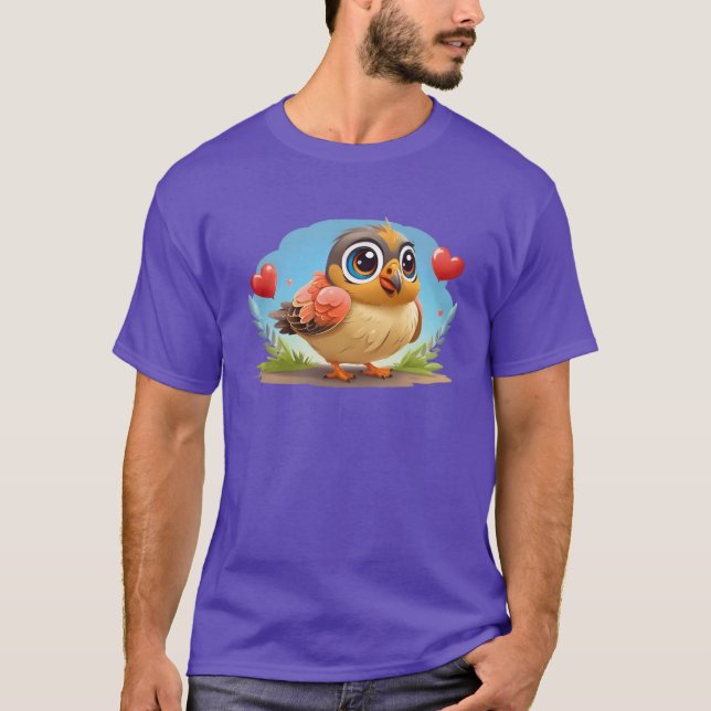 Camiseta desenho animado de pássaros 3D (Frente)
