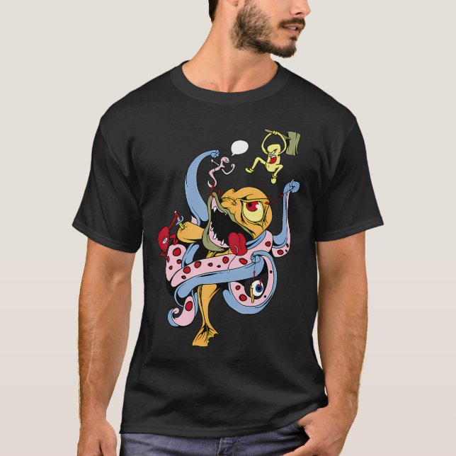 Camiseta Desenho Animado de Peixe Monstro Louco (Frente)
