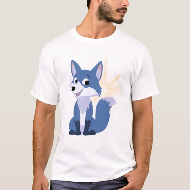 Camiseta Desenho Animado de Raposa Azul Fofa com Brilho (Frente)