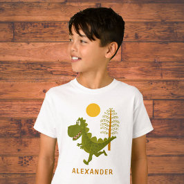 Camiseta Desenho Animado Dinossauro Engraçado Correndo Sol