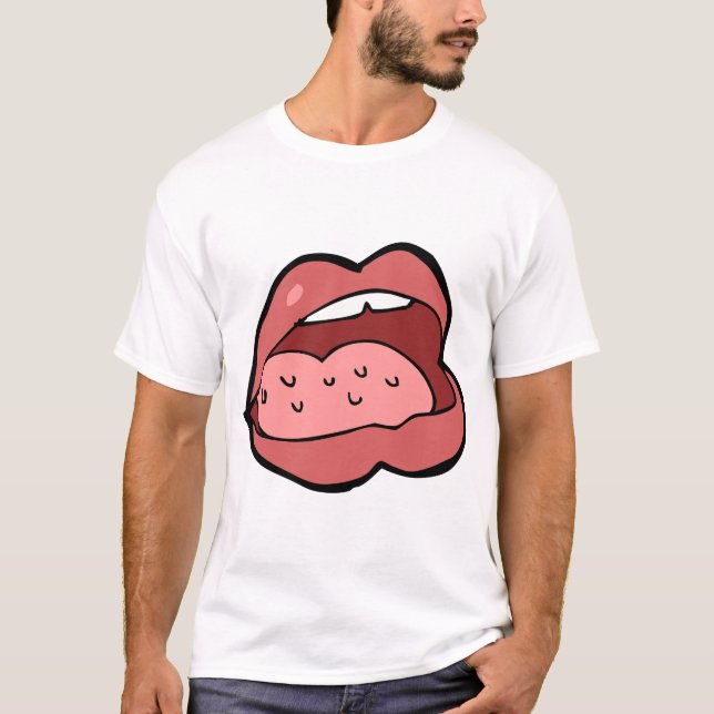 Camiseta Desenho Animado Divertido Boca Aberta e Lábios (Frente)