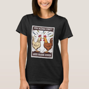 Camiseta Desenho Animado Duelo de Galinha Quem Pisca Perde 
