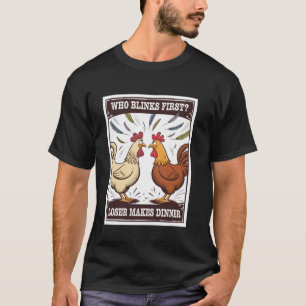 Camiseta Desenho Animado Duelo de Galinha Quem Pisca Perde 