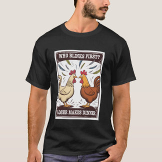 Camiseta Desenho Animado Duelo de Galinha Quem Pisca Perde 