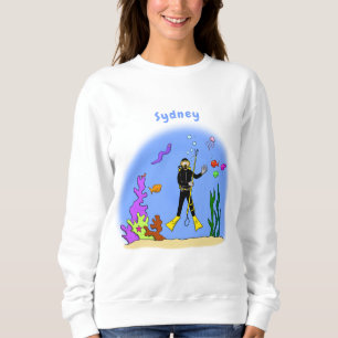 Camiseta Desenho animado engraçado de mergulhador e peixes 