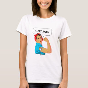 Camiseta Desenho animado engraçado de mulher vacinada
