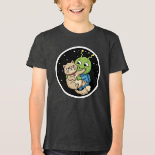 Camiseta Desenho Animado Espacial de Alien Divertido Abraça