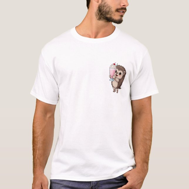 Camiseta Desenho Animado Feliz deouriço-cacheiro Segurando (Frente)