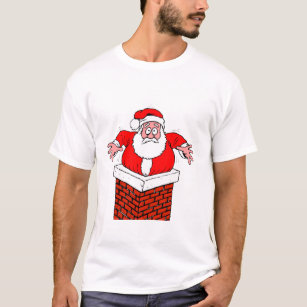 Camiseta desenho animado que Papai Noel ficou preso na cham