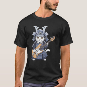 Camiseta Desenho Artístico de Gato Japonês Tocando Guitarra