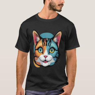 Camiseta Desenho Artístico Gráfico de Rosto de Gato Engraça
