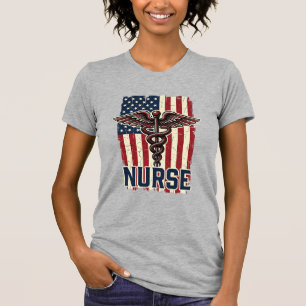 Camiseta Desenho Caduceu de Enfermeira Vintage na Parte de