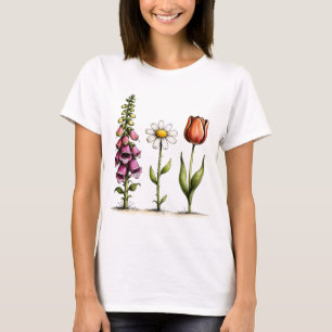 Camiseta Desenho Caprichoso de Flores Dedaleira Margarida T