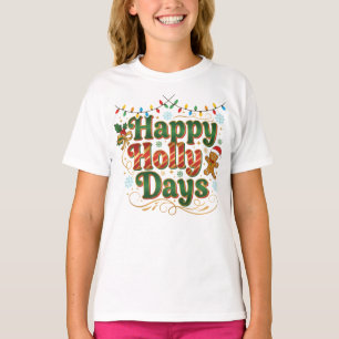 Camiseta Desenho Caprichoso de Natal com Gengibre e Neve