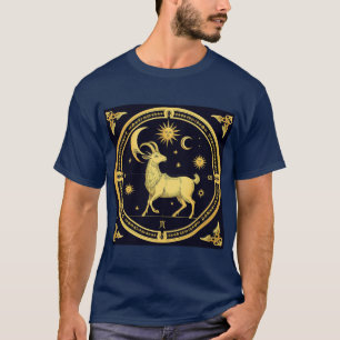 Camiseta Desenho Capricórnio Zodíaco Dourado