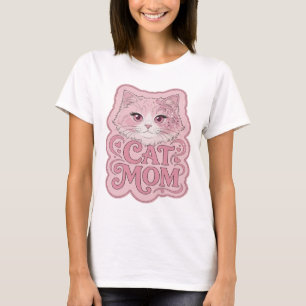 Camiseta Desenho CAT MOM rosa ousado
