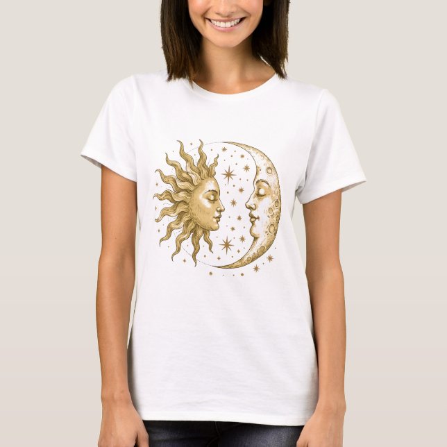 Camiseta Desenho Celestial Vintage Sol Lua | Cósmico Retro (Frente)