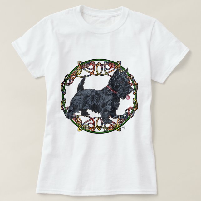 Camiseta Desenho Celta do Terrier Escocês (Frente do Design)